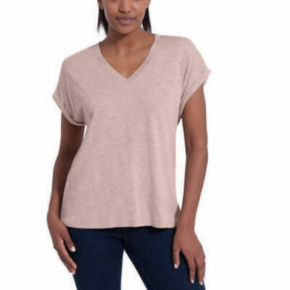 Jessica Simpson Women's V-Neck Soft Jersey Knit Top, Pink